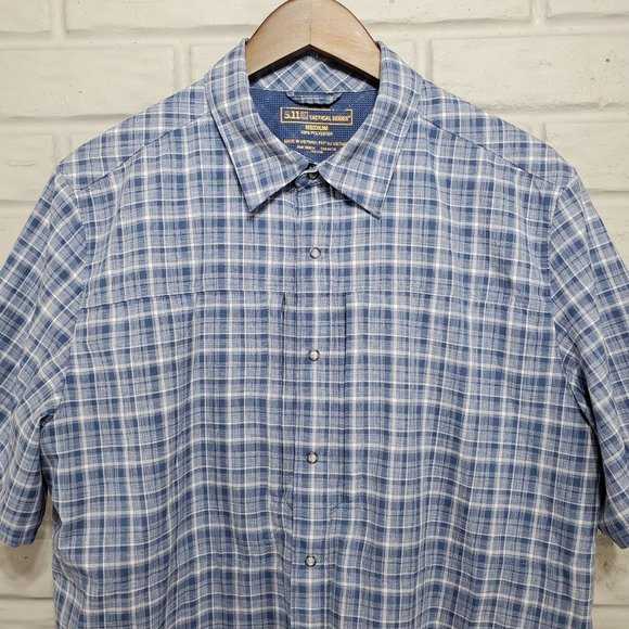 5.11 Tactical Series Men's Size M Blue White Plaid Button Front Mesh Lined Shirt - Picture 2 of 9